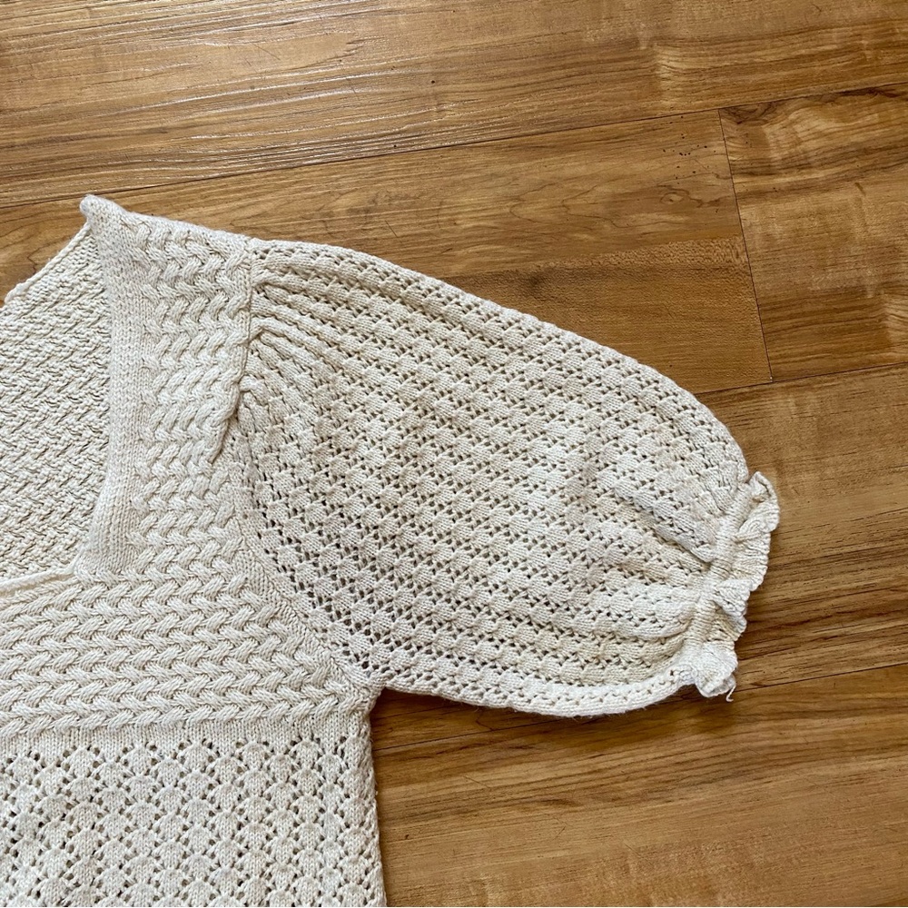 saltwater LUXE Cream Knit Square Neck Puff Sleeve Sweater Top - Picture 10 of 16